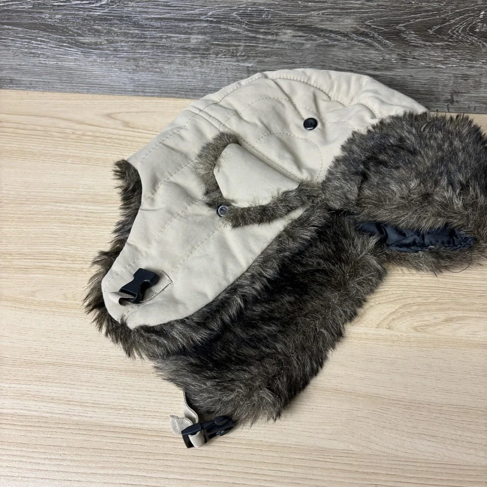 Aviator Hat Trapper Faux Fur Ear‎ Flap Winter Mens One Size Tan Brown Quilted